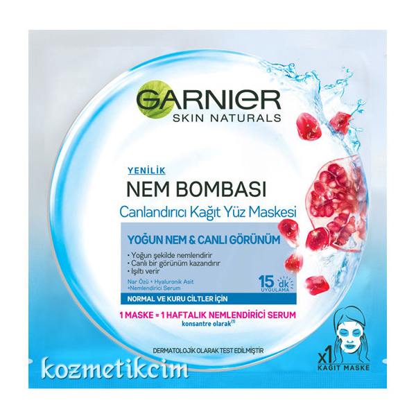 Garnier Nem Bombası Canlandırıcı Kağıt Yüz Maskesi Normal ve Kuru Ciltler İçin