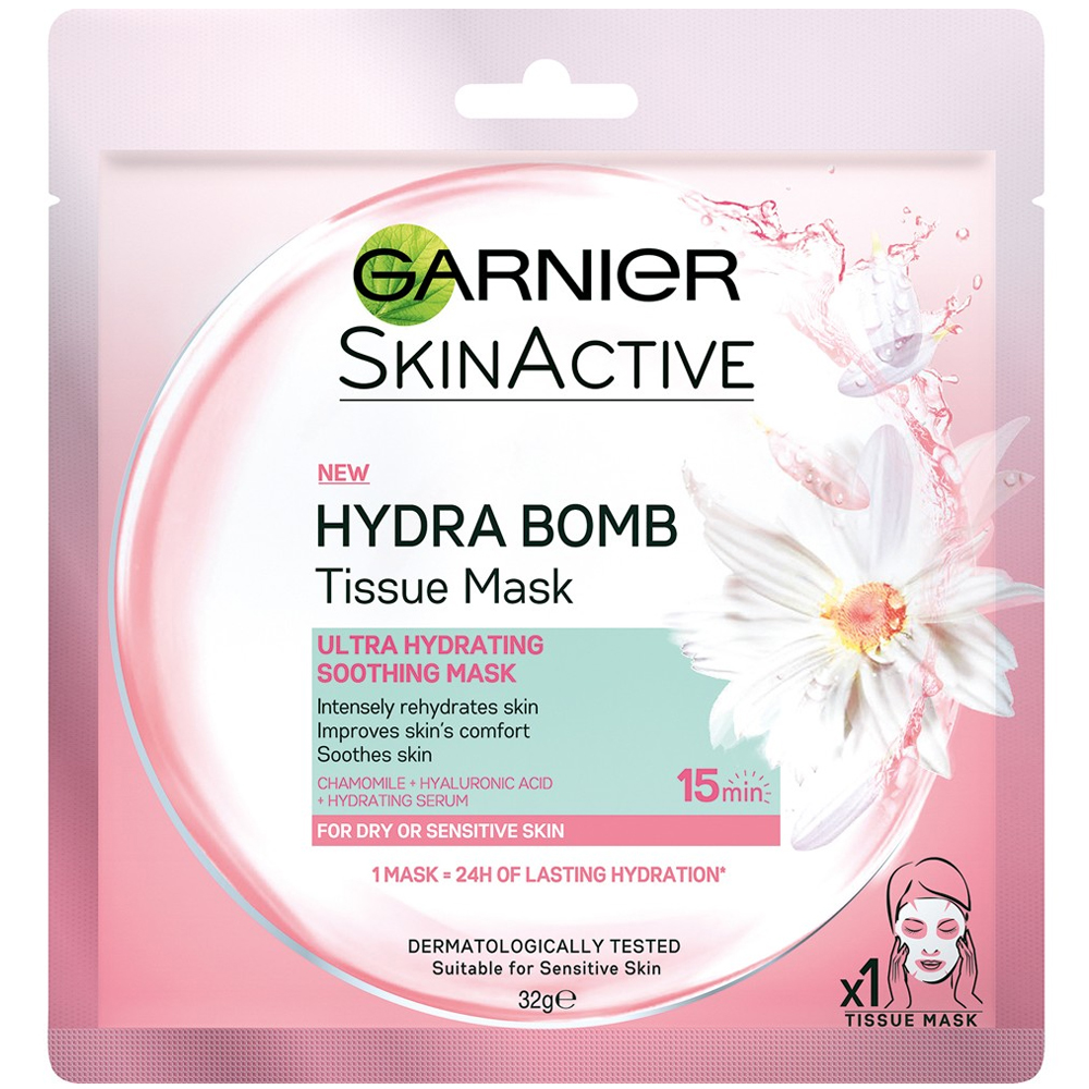 Garnier Nem Bombası Dinlendirici Kağıt Yüz Maskesi Hassas ve Kuru Ciltler İçin