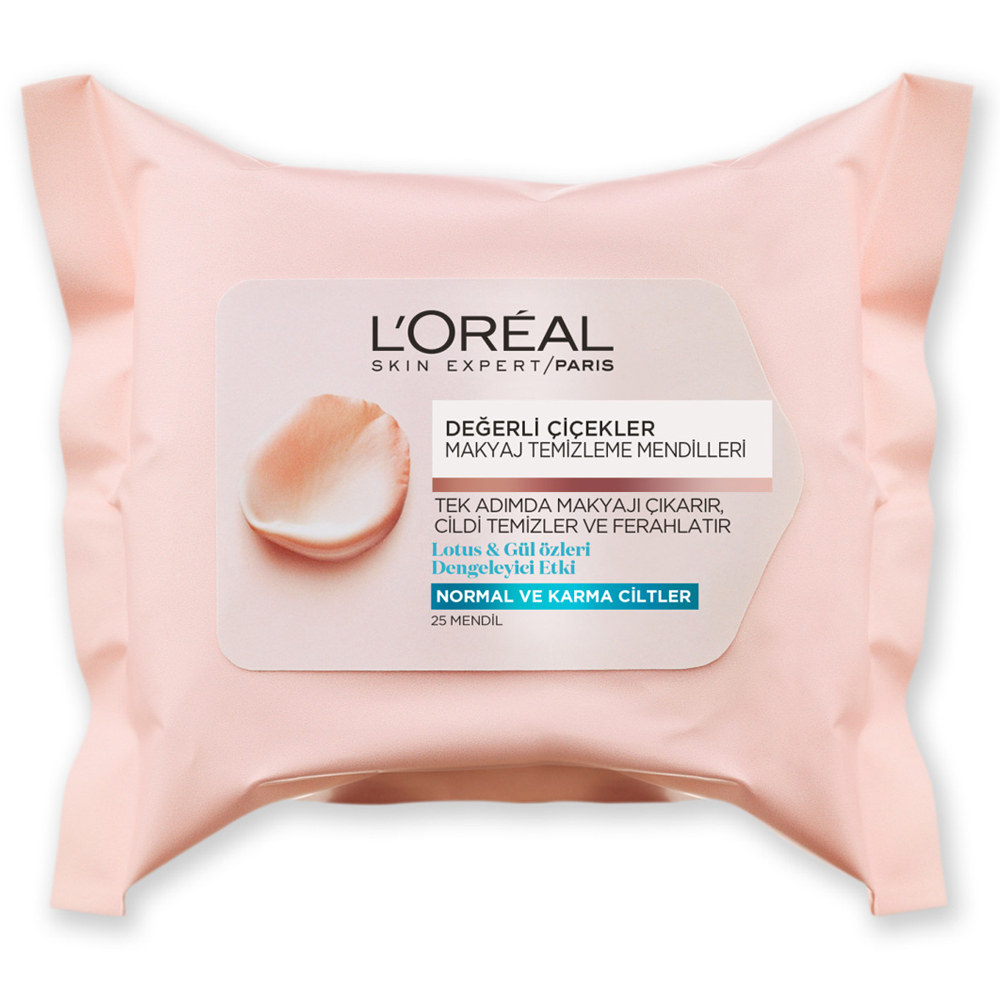 L'Oréal Değerli Çiçekler Makyaj Temizleme Mendilleri Normal ve Karma Ciltler İçin