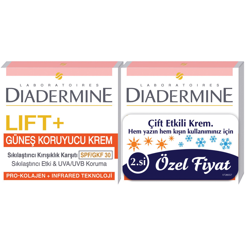 Diadermine Lift+ Güneş Koruyucu Sıkılaştırıcı Kırışıklık Karşıtı Krem SPF/GFK 30 2 Adet