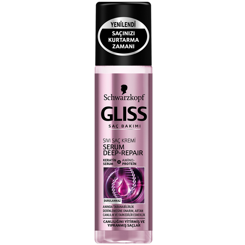 Schwarzkopf Gliss Serum Deep-Repair Canlılığını Yitirmiş ve Yıpranmış Saçlar İçin Sıvı Saç Kremi 200 ml