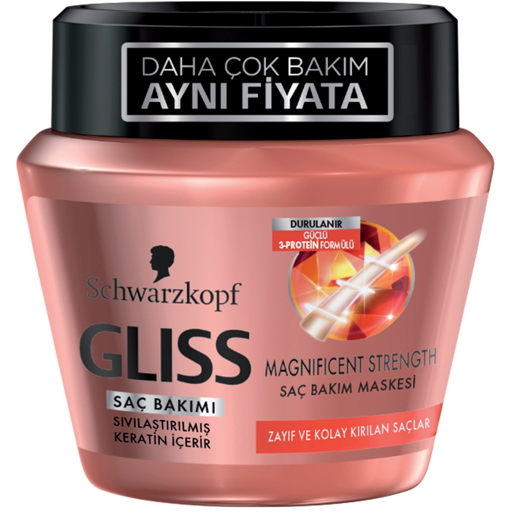 Schwarzkopf Gliss Magnificent Strength Zayıf ve Çabuk Kırılan Saçlar İçin Saç Bakım Maskesi 300 ml